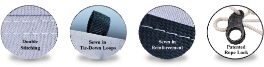 Double Stitching, Sewn-In Tie-Down Loops, Sewn-In Reinforcements, Patented Rope Lock